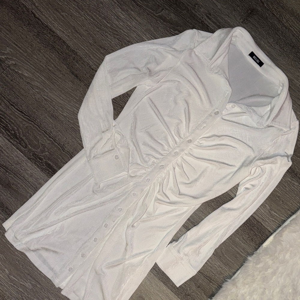 Miss Lola White Button-Up Dress